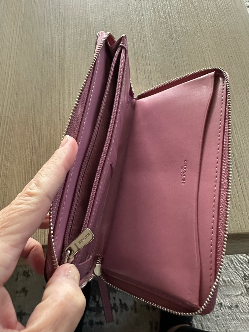 Coach Dandelion Flower Large Zip-Around Leather Wallet with Wristlet-Pink